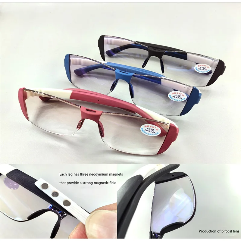 

TR Magnetic Therapy Rimless Anti-Blue Bifocal Reading Glasses Unisex Double Light Vision Care Presbyopia Eyeglasses