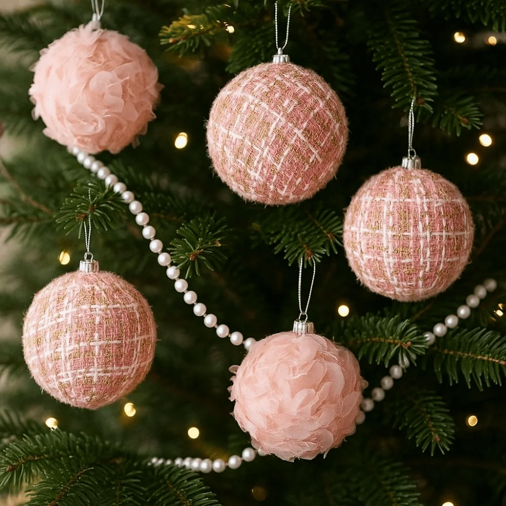 Creative 8/10cm Fluffy Christmas Ball Foam Decorative Christmas Tree Pendant Pink Christmas Hanging Ball Holiday Ornament