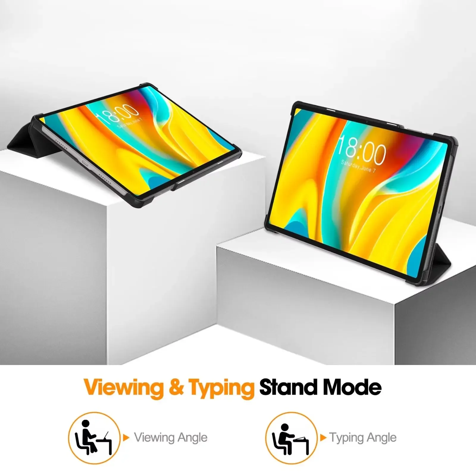 Tri-Fold Magnetic PU Leather Smart Tablet Case with Auto Sleep/Wake Function