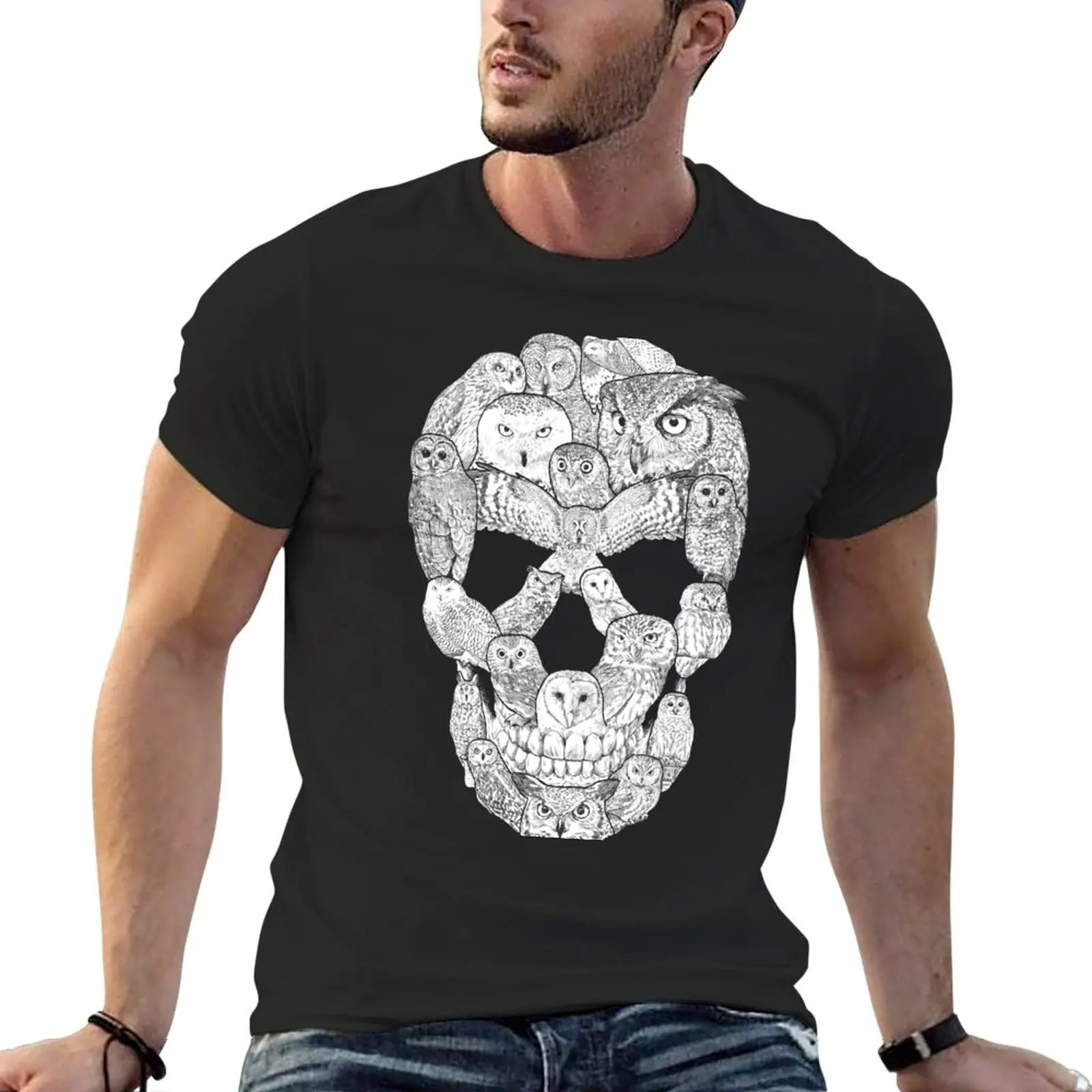 

Owl Filled Skull T-Shirt hippie clothes sweat shirts oversizeds animal prinfor boys sweat shirts, men