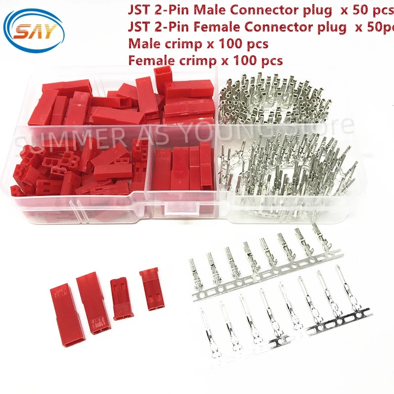 300PCS JST SYP 2 ขาชายหญิงชุดเชื่อมต่อ 2.54mm Pitch JST ที่อยู่อาศัย CRIMP TERMINAL CONNECTOR สําหรับ RC LiPo แบตเตอรี่สีแดง 1