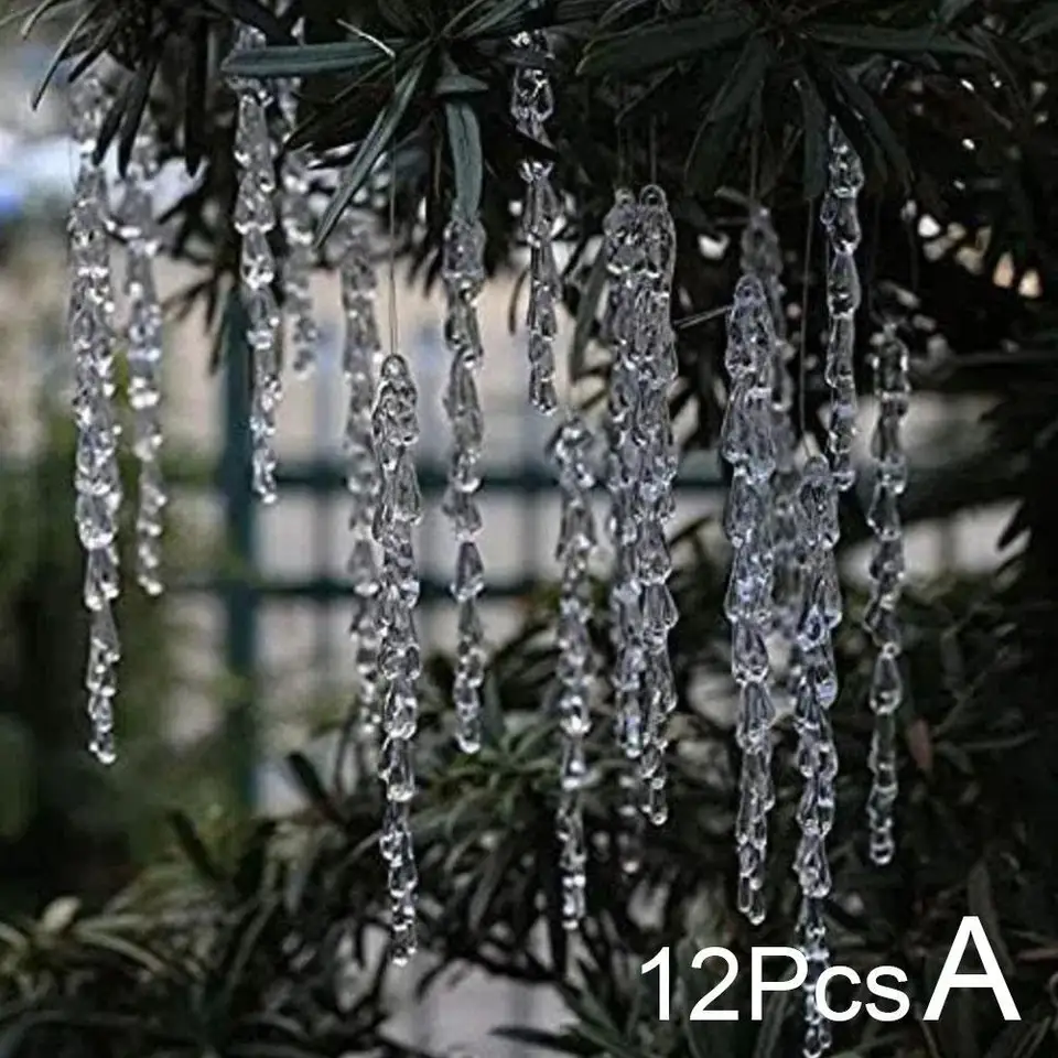 Decorazioni per Alberi di Natale, 25 Fiocchi di Neve e 16 Ghiaccioli Ornamenti Ciondoli Addobbi di Acrilico