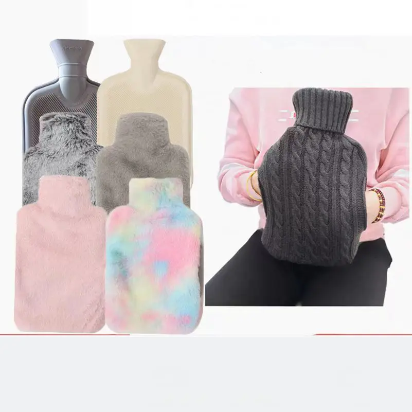 1pcs Double plug large warm water bag plush knitted rubber hot water bag filled with water