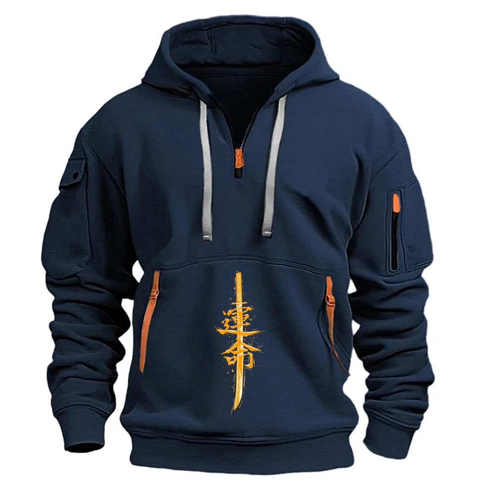 Men Half Zipper Hoodie Sweatshirt Casual Pullover