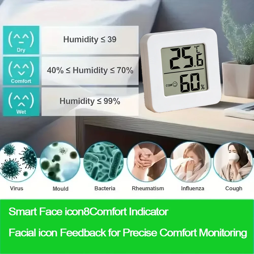 Compact Indoor Digital Thermometer & Hygrometer with Electronic Display