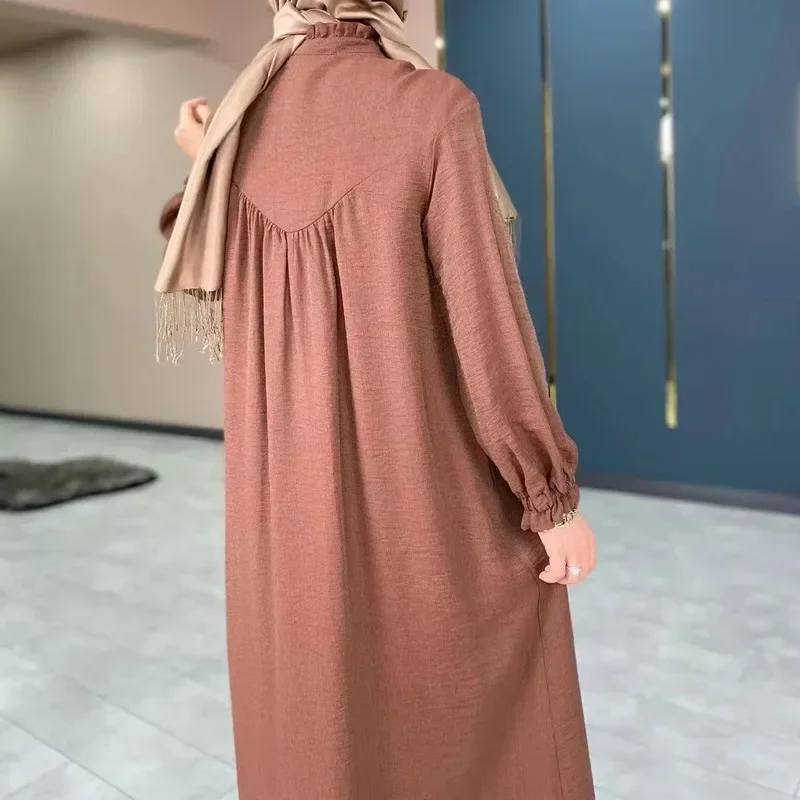 casual Muslim Dresses for Women Dubai Kimono Abaya with Buttons Robe Longue Islam African Clothing Turkey Modest Dress Vestidos