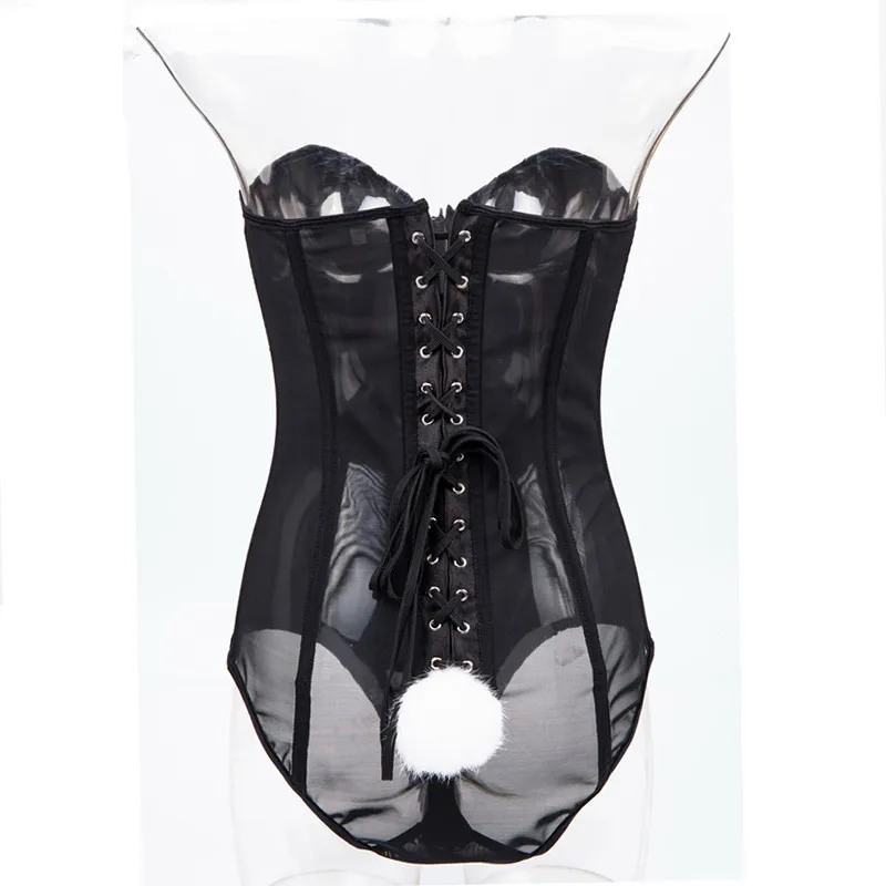 Women's Sexy Lingerie Bunny Girl Bodysuit Cosplay Costume with Tie Sleeves And Ears 4-Piece Set Rabbit Waitress Maid Anime Outfi
