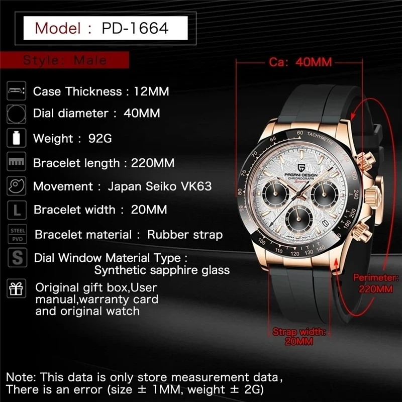 PAGANI DESIGN Watch For Men 1664 Top Brand Luxury Japan VK63 Quartz Wristwatches Automatic Date Chronograph Gold Reloj Hombre