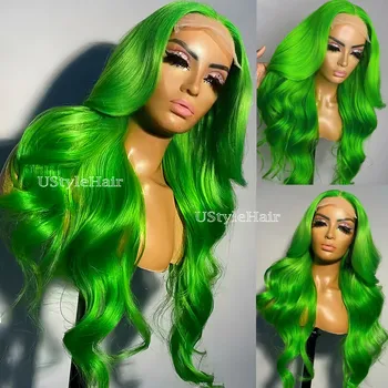 New Green Lace Front Wig Synthetic Long Body Wave Natural Hairline Wigs for Women 13x4 Frontal Lace Daily Use Cosplay Party Wig