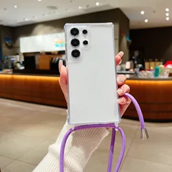 Transparent Shockproof Crossbody Necklace Lanyard Case - A24 (4G 5G) (Purple)