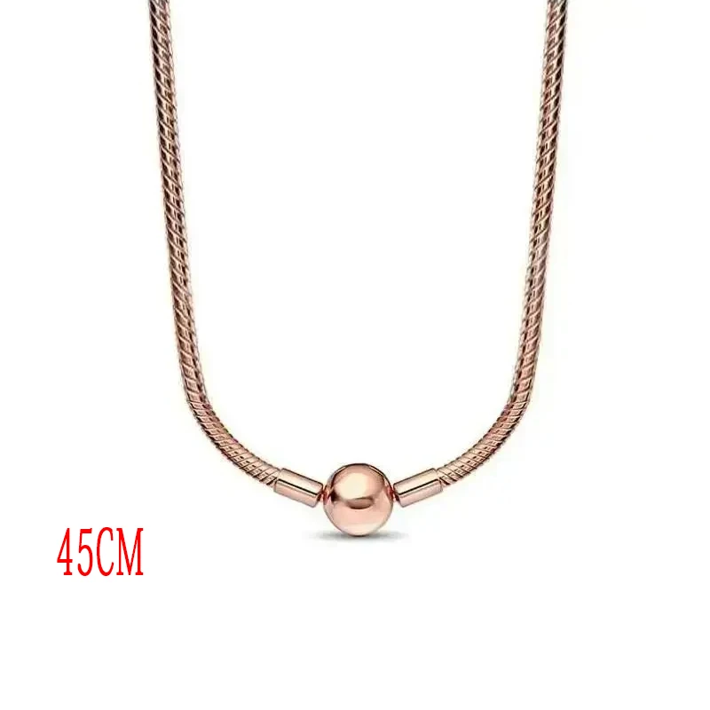New Hot 100% 925 Pure Silver Women's Versatile Round Head Snake Bone Necklace DIY Fashion Charm Jewelry Gift