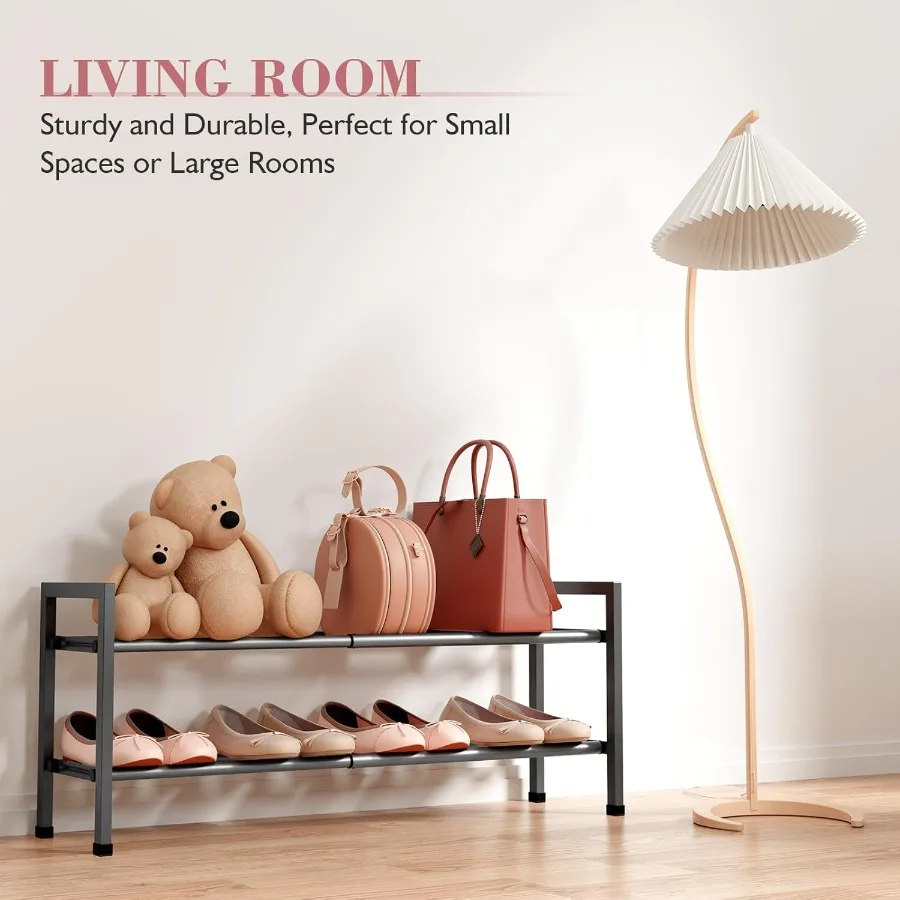 2Tier Expandable Shoe Rack for Closet 1833 Adjustable Shoe Rack for Small Space Small Shoe Organizer for Front Door Sturdy Meta