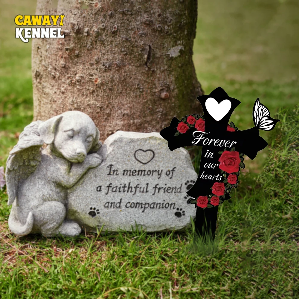 1pc Black Acrylic Dog Grave Marker Cross Deep Love Waterproof Colorfast Decorative Pet Loss Stake for Dogs Cats Memorial Cross