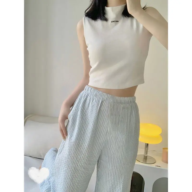 Loose Casual Pajama Pants for Women's Summer 2024 New Oversized Bubble Pants Straight Leg Wide Leg Long Pants