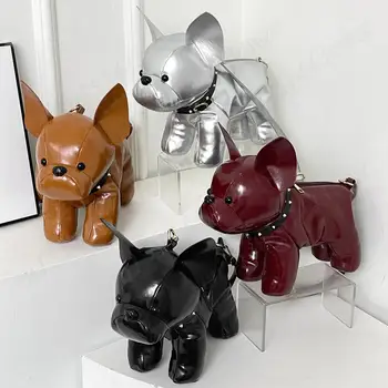 Borsa a tracolla borsa a tracolla regolabile in pelle PU per uomo donna borsa a tracolla a forma di Bulldog con borsa a tracolla con cerniera