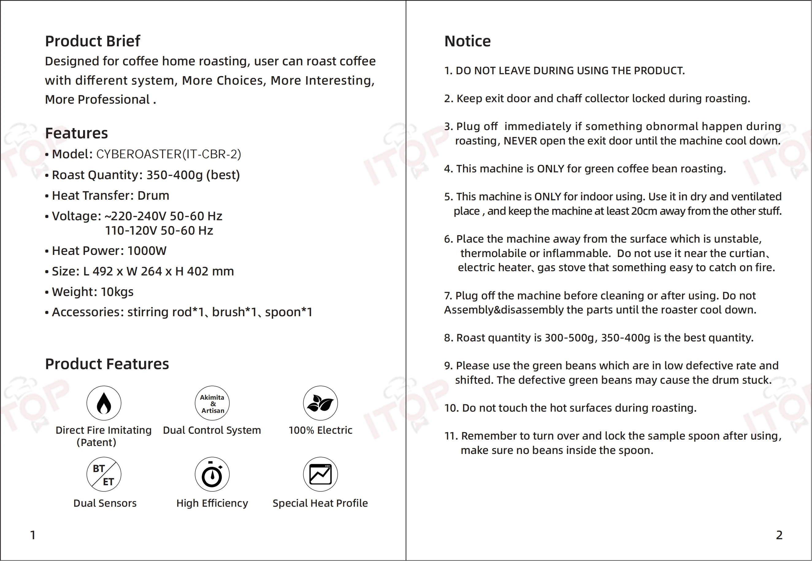 Description Picture 4 of itemITOP CBR-2 Generation 2 Electric Coffee Bean Roaster with Artisan System Commercial Roaster Automatic Roasting Machine 110V 220V