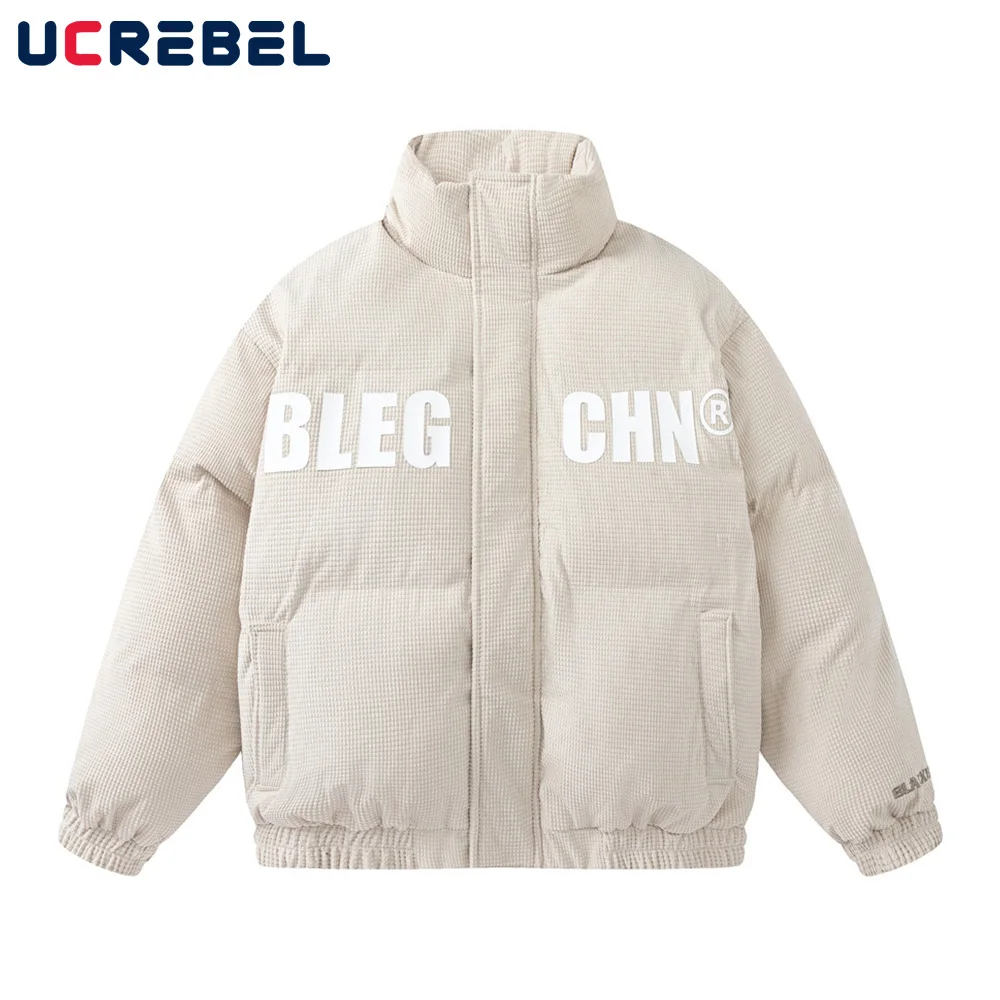 

Letter Print Bread jacket Mens Winter Thick Streetwear Embroidery Loose Stand collar Long Sleeve Quilted Jacket Men