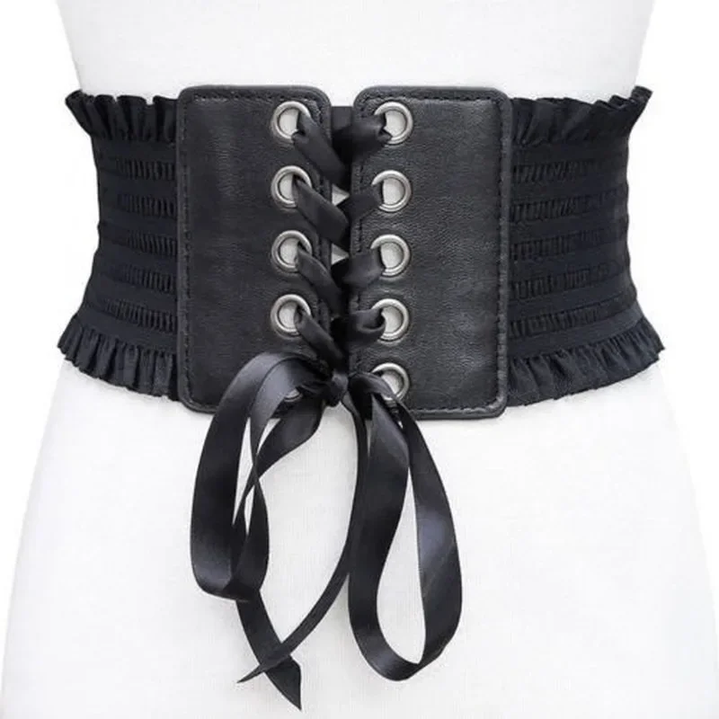 

New Design Women's Black Elastic Wide Waistband Pu Leather Cummerbund Ladies Designer Overcoat Belt for Women Creative Gifts