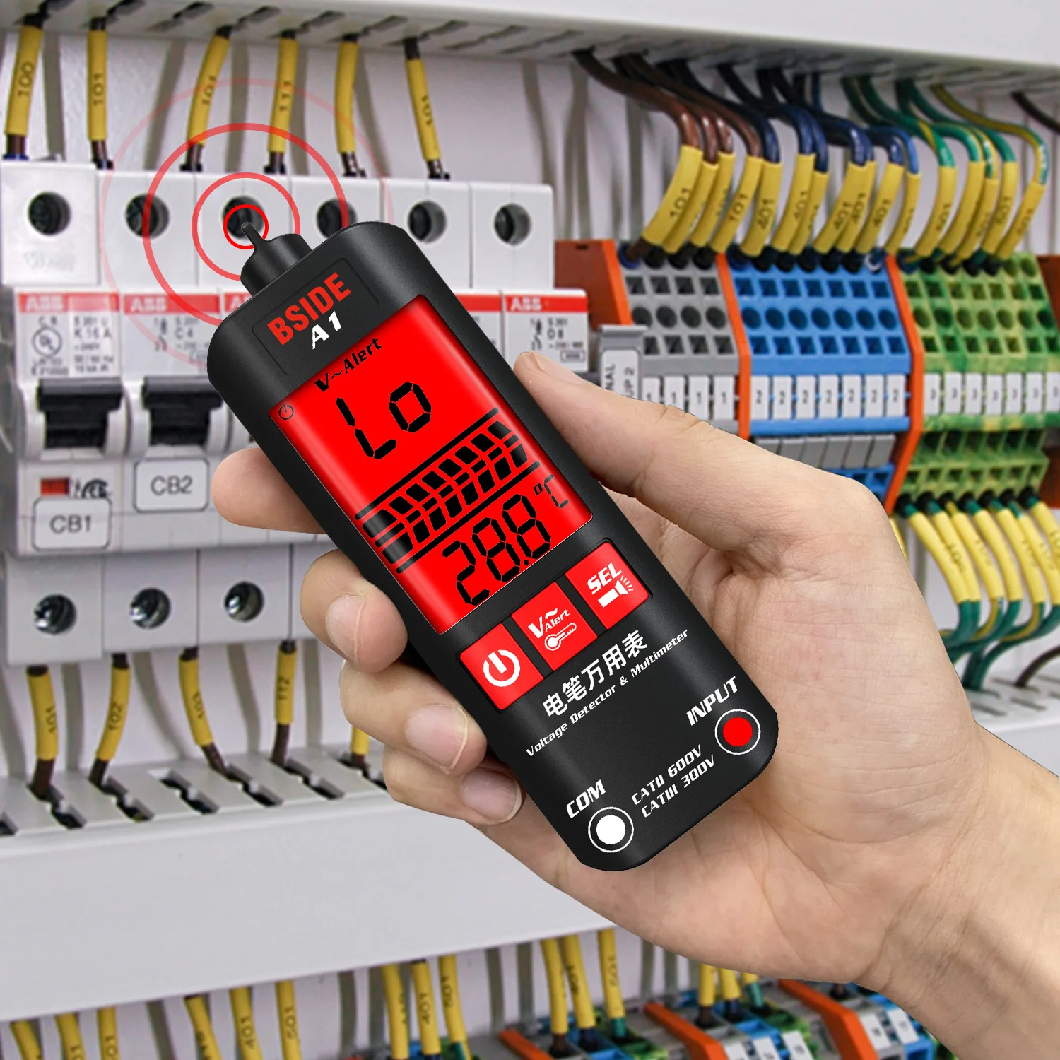 BSIDE U1 Automatische multimeter met open ampèremetrische klem, mini en oplaadbaar, AC DC 6000 klemmeter, True RMS-meter, meet de huidige spanning ohm, doorgang, capaciteit, diode