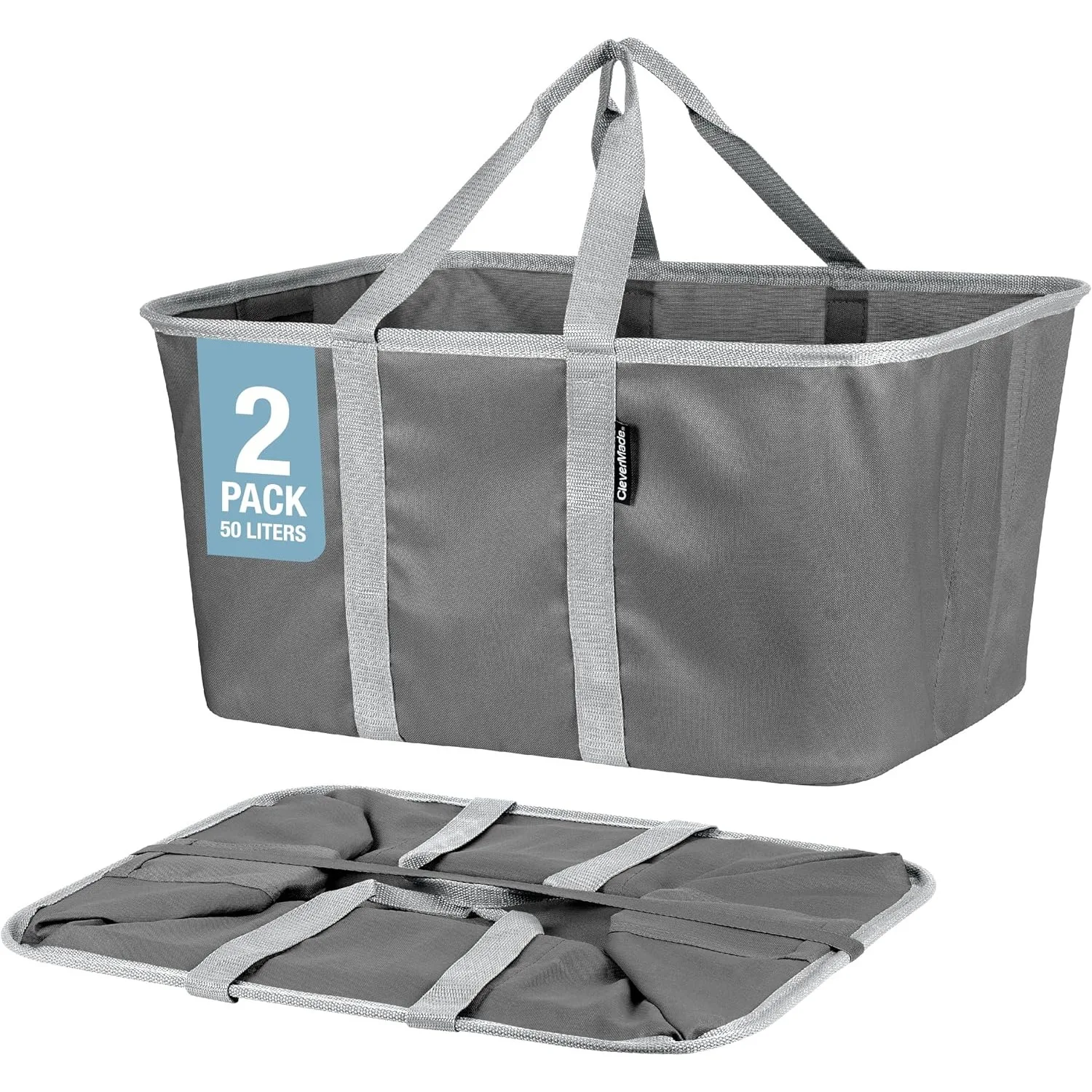 CleverMade Collapsible Laundry Tote, Charcoal/Gray 2PK-50L (13 Gal) Collapsible Laundry Baskets with Sturdy Pop-Up Wire Frame