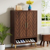 Tribesigns 6-Tier Shoe Cabinet with Doors, Walnut Wooden Shoe Storage Cabinet with Adjustable Shelves for Entryway 3