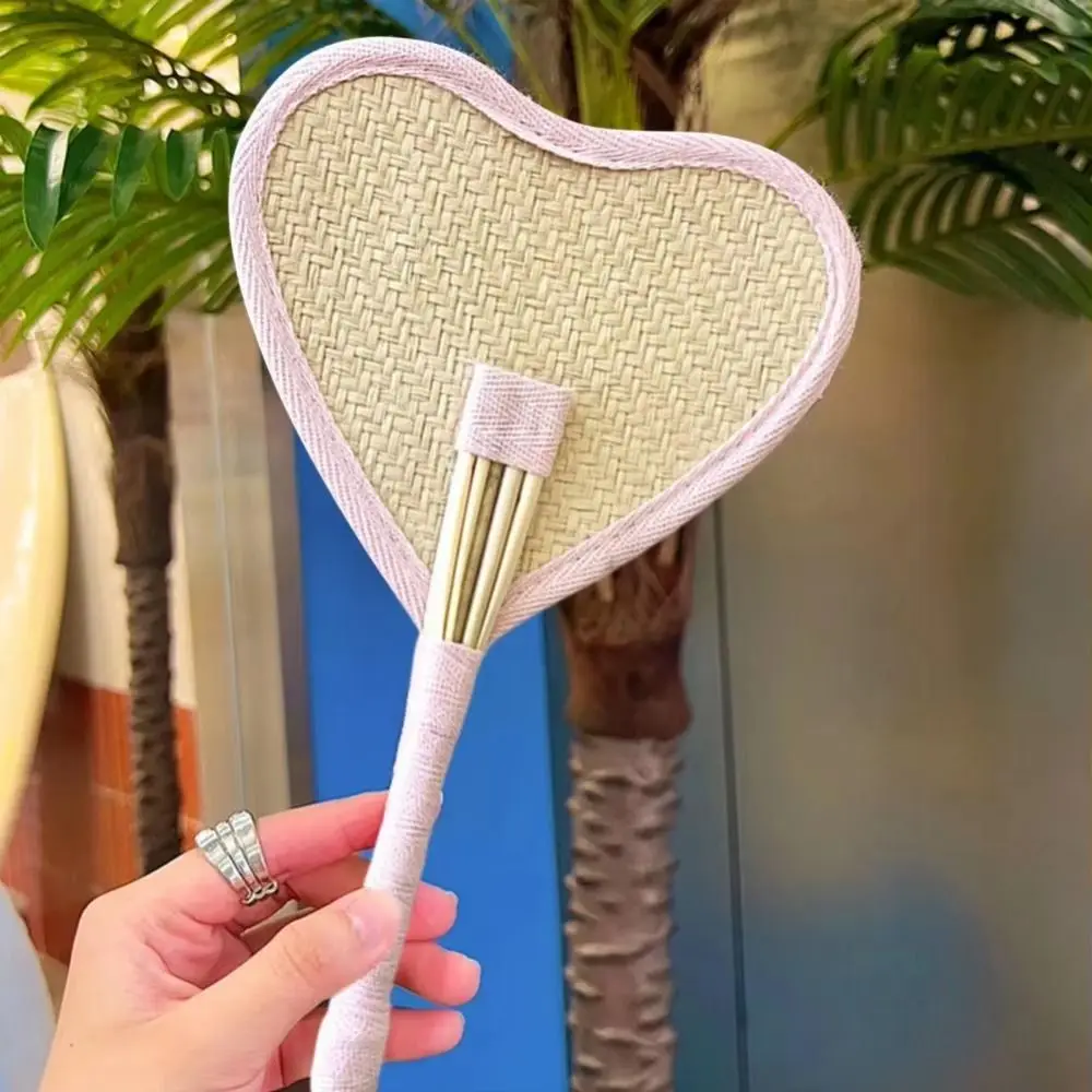 Handmade Raffia Palm Leaf Fan with Colorful Edging for Home Decor