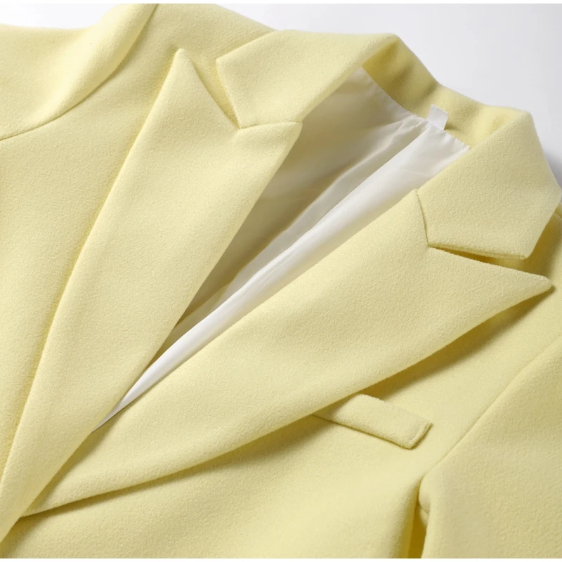 Fashion Yellow Woolen Long Coats For Women Loose Lapel Long Sleeve One Button Solid Coat 2025 Autumn Winter Elegant Streetwear 6