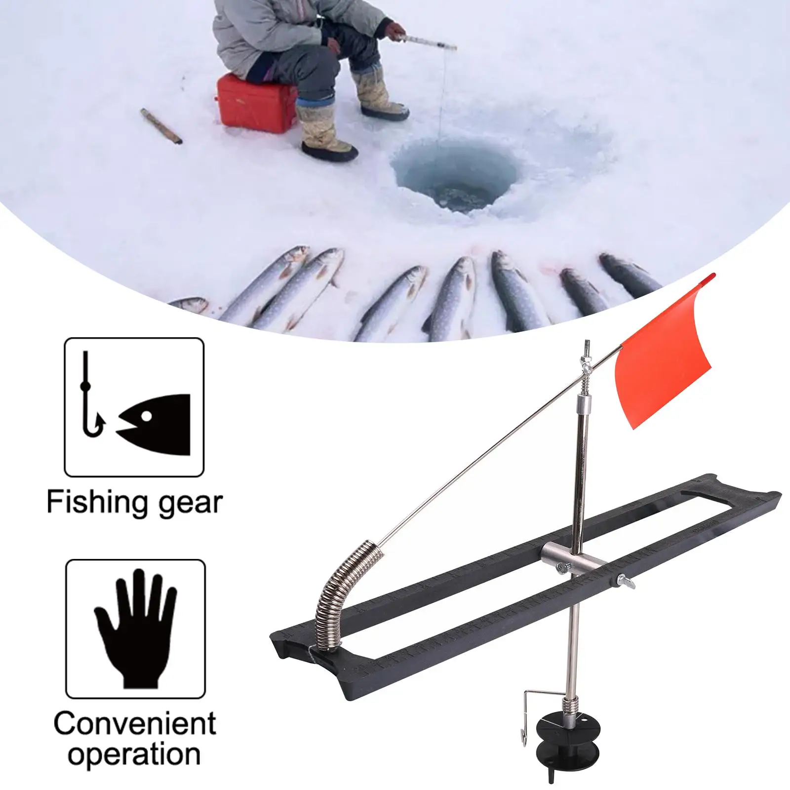 Ice Fishing Tip up Rail Style Foldable with Orange Flag Rail Tip-Up Compact  Ice Rod Gadget Flag Tackle Accessory Kit Durable