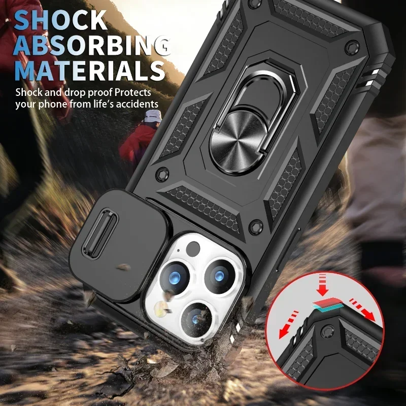iPhone Case For iPhone 16 15 14 Pro Max 13 12 11 Pro Plus XR 360 Full Body Rugged Protective Slide Camera Stand Protection Ring Cover