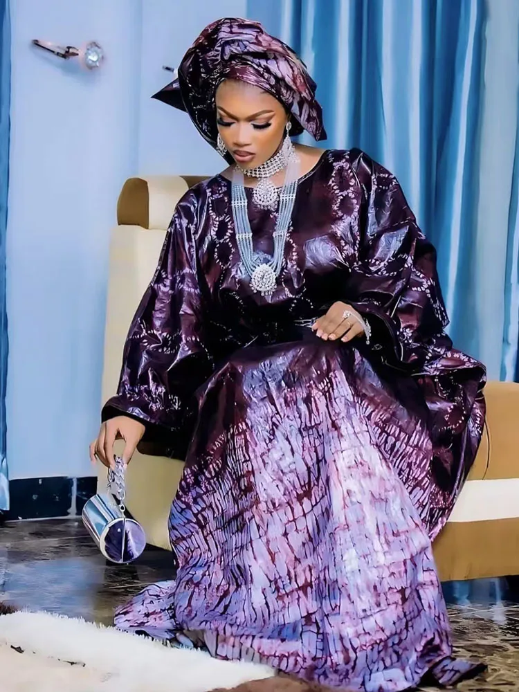 Ramadan Women Party Dashiki Robe Boubou Printed Soft Cotton Brocade Nigeria Women Wedding Dashiki Robe Boubou With Scarf