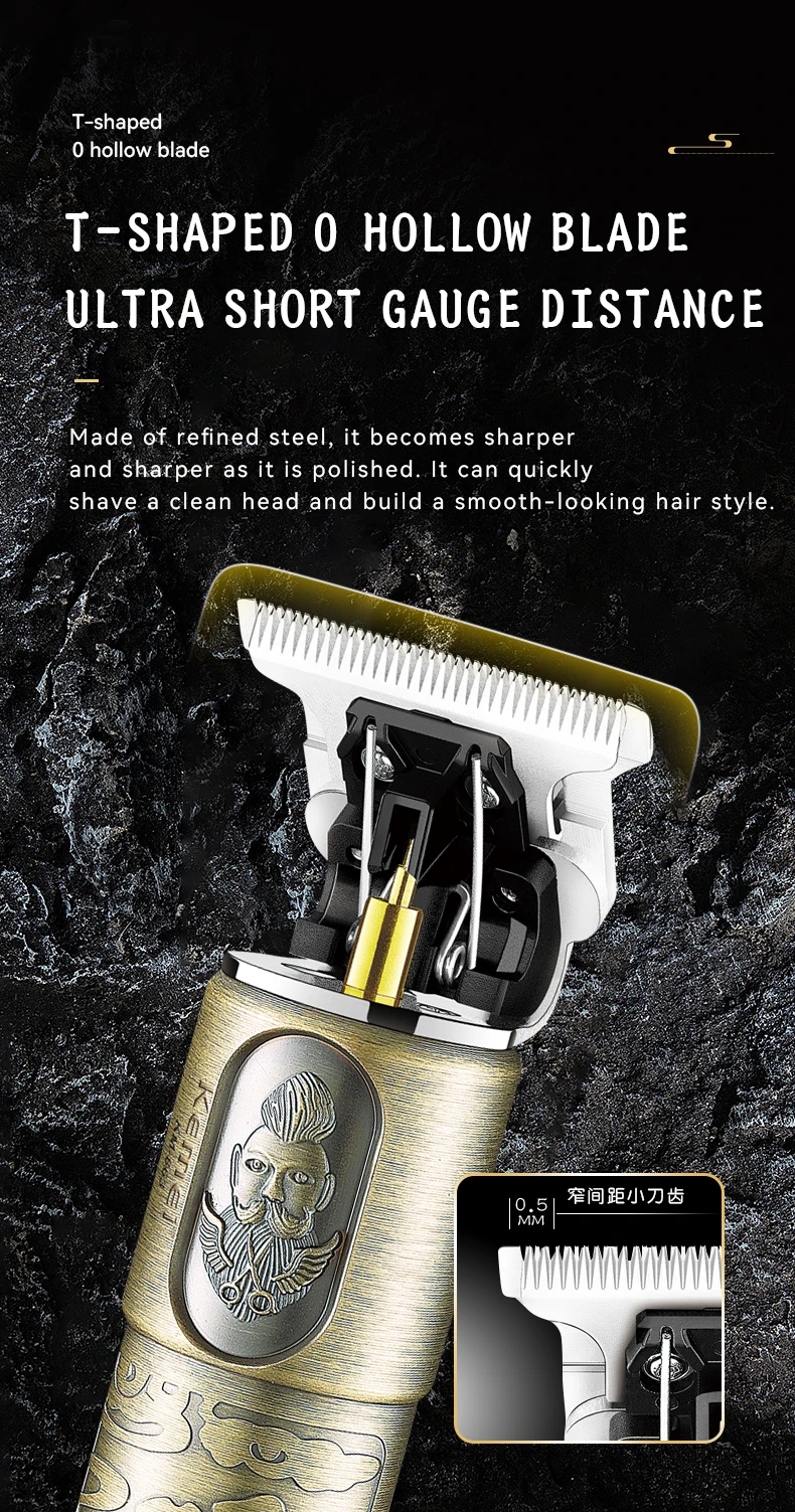 Description Picture 5 of itemKemei Professional Barber Hair Trimmer Zero Gapped T-Blade Edgers Hair Clipper USB IPX7 Waterproof Hair Cutting Machine for Men