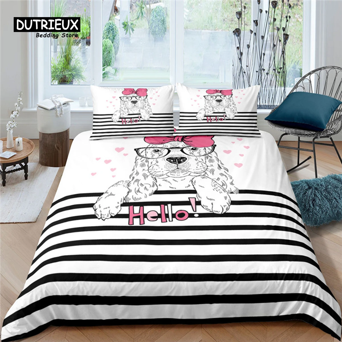 

Luxury 3D Pretty Puppy Print Home Living Duvet Cover Set with Pillowcase Kids Bedding Set Queen and King EU/US/AU/UK Size