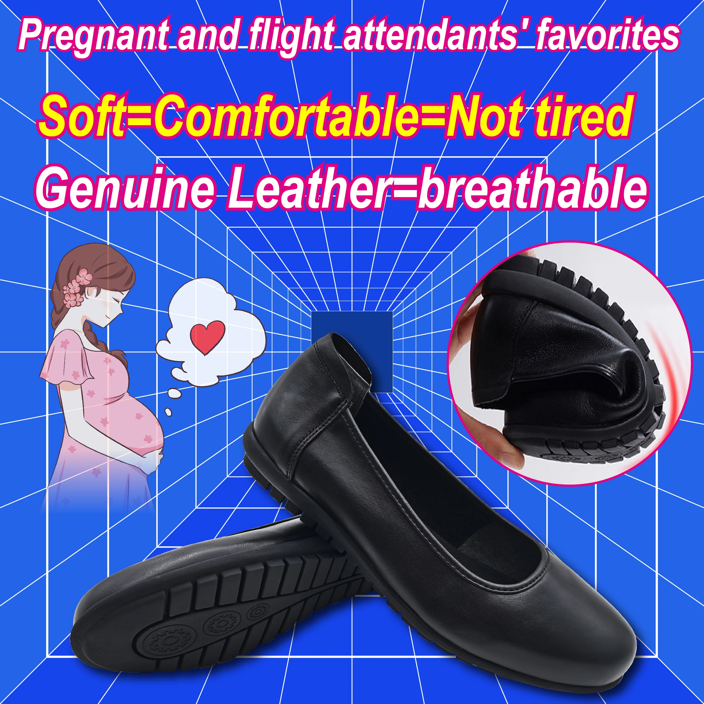 Leather Work Shoes 2.5cm Flat Genuine Cowhide Pregnant Women Preferred Choice For Gravida Commuting Shopping Matching Clothes