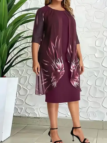 Loose Large Size Dress Casual Daily Print Spring Summer Woman Clothes Mid-sleeve Round Neck Mid-waist Pullover Short Dresses - Image 4