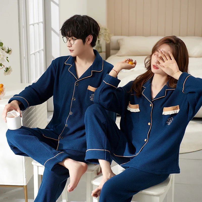 Autumn Winter Couple Men and Women Cotton Sleepwear Turn