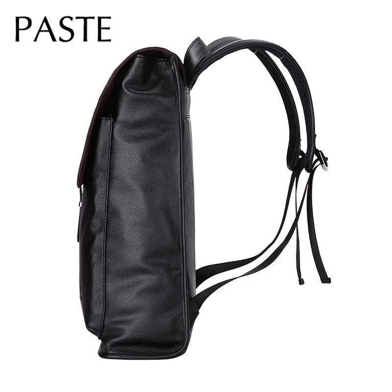 Simple Men Backpack Genuine Cow Leather Bagpack Business 15.6 Inch Laptop Computer Back Pack College Student School Bag Black 2