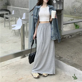 2023 Korean Autumn Skirts Women Solid Fashion Simple Preppy Style Casual Daily Spring New All-match Students Ankle Length Skirts 1