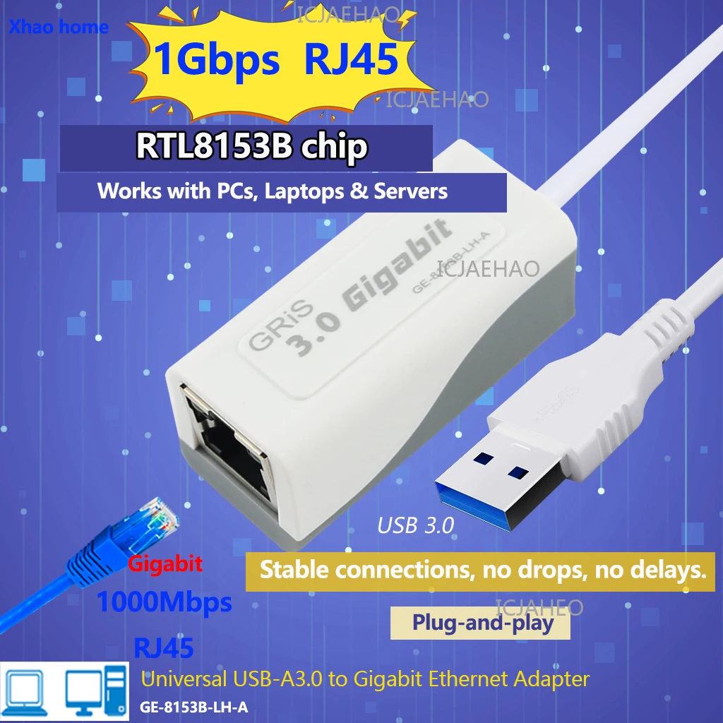 유형-A 이더넷 어댑터 100/1000Mbps Usb3.0 - Rj45 Lan for Win/Linux 네트워크 카드 노트북 PC RTL8153B 어댑터 플러그 앤 플레이