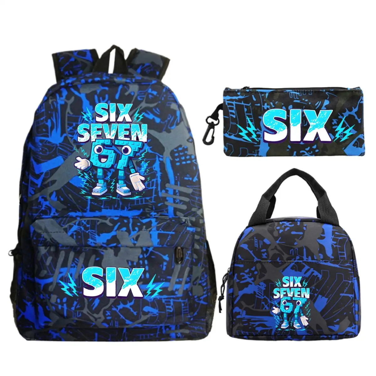 Fun Six Seven Print 3Pcs/Set Backpack Teen Boy Girl Back To School Schoolbag 67 Italian Brainrot Lunch Bag Rucksack Pencil Case 1