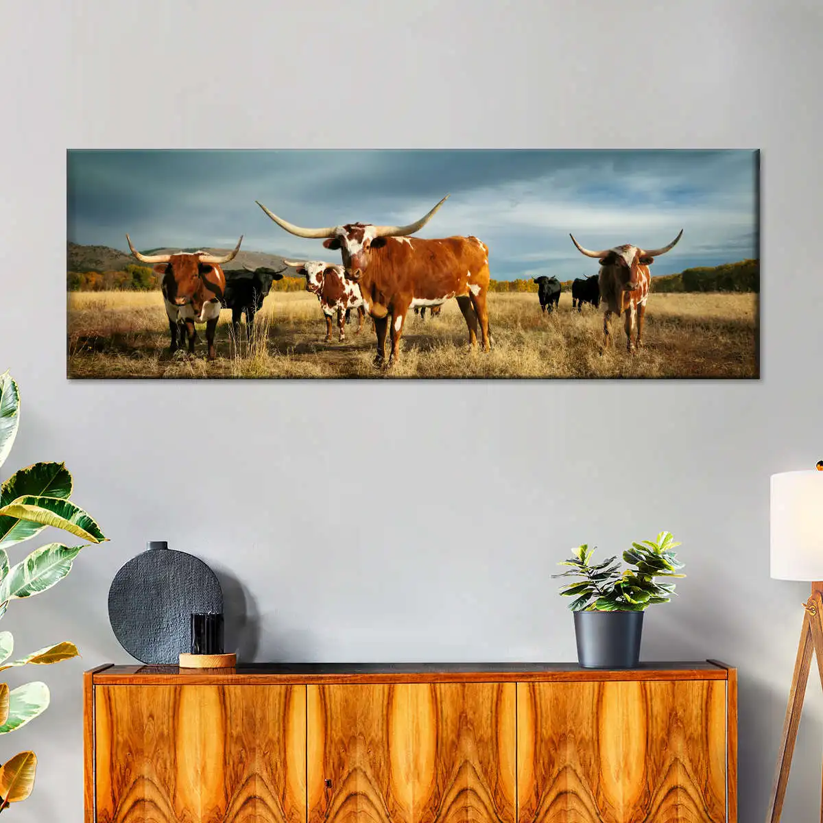 

Panoramic Herd Of Texas Longhorns Landscape Canvas Painting Poster Home Decor Wall Art Decoration Picture For Living Bed Room