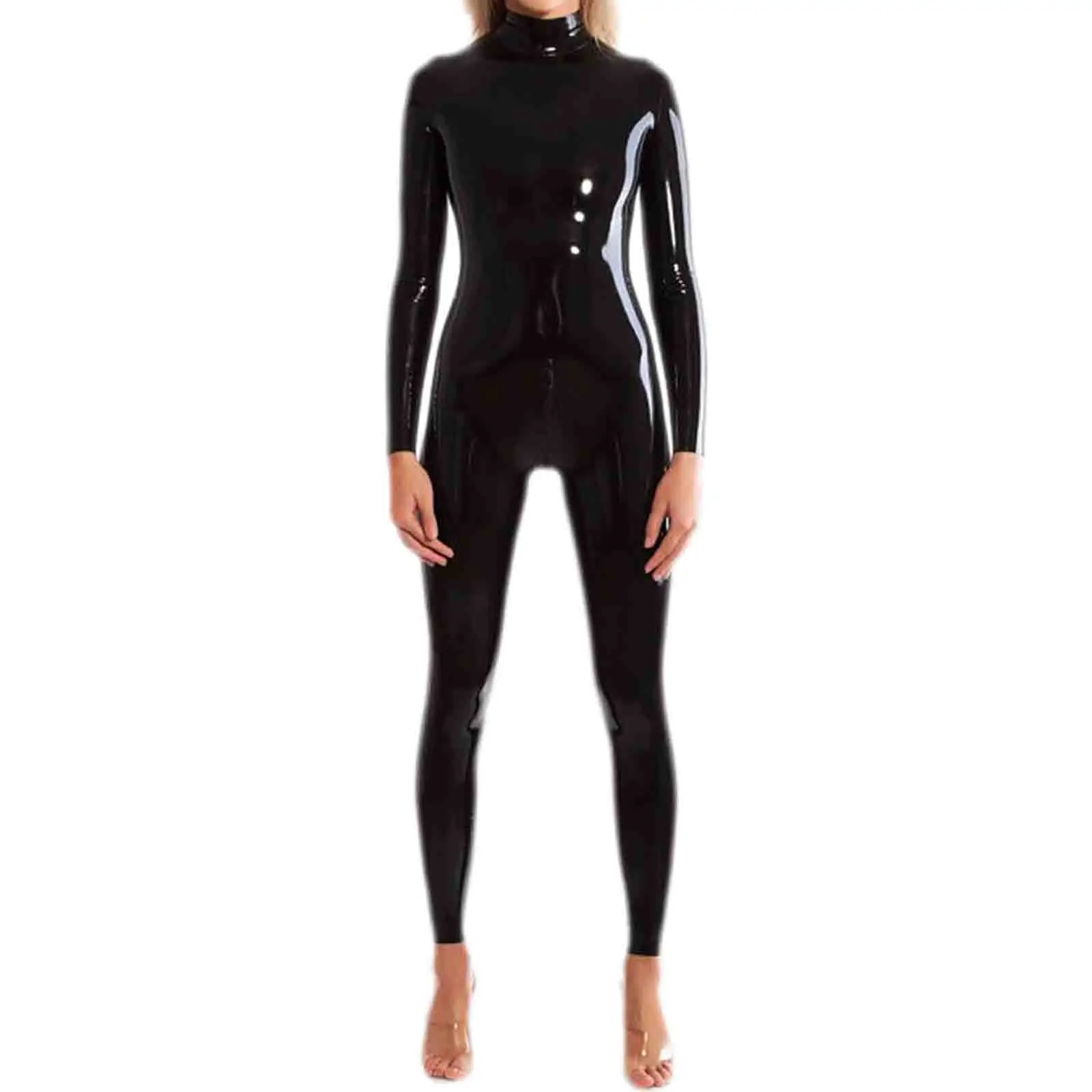 

MONNIK Black Latex suit Tight women Rubber Neck Entry Catsuit With Crotch Zip Custom underwear vest corset