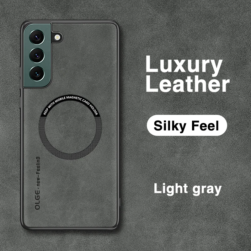 thumbnail image 1 of Funda magnética de cuero de gamuza para Samsung Galaxy, funda de carga inalámbrica Magsafe, S23, S22, S21, Ultra Plus, S21FE, Note 20 Ultra, 1 of 5