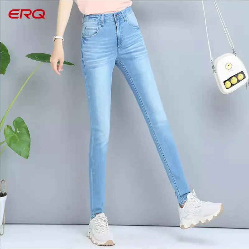 

Fashion Slim Denim Jeans Women's Skinny Jeggings Mid-waist Straight Leg Narrow Leg Pants Slim Stretch New Female Summer Trousers