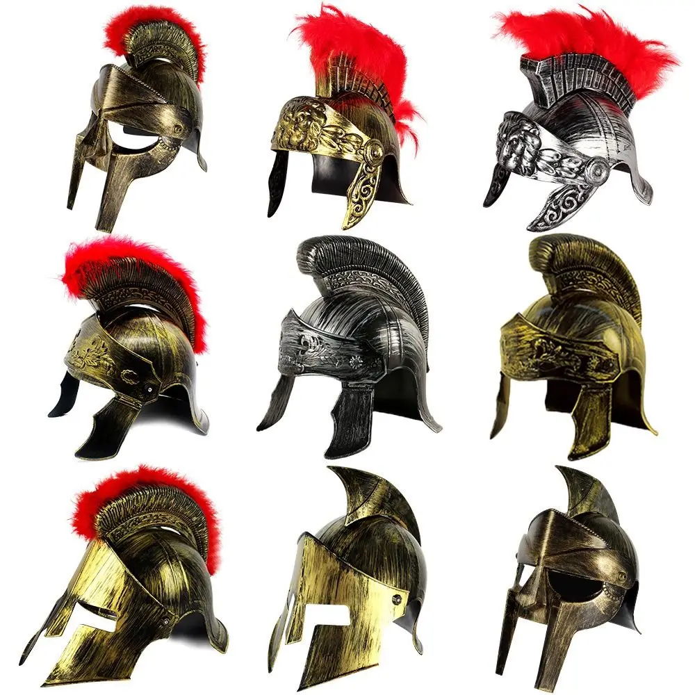 

Vintage Helmet Masquerade Helmet Spartan Warrior Hat Medieval Ancient Roman Hat Helmets Feather Lion Cap Spartacu Samurai