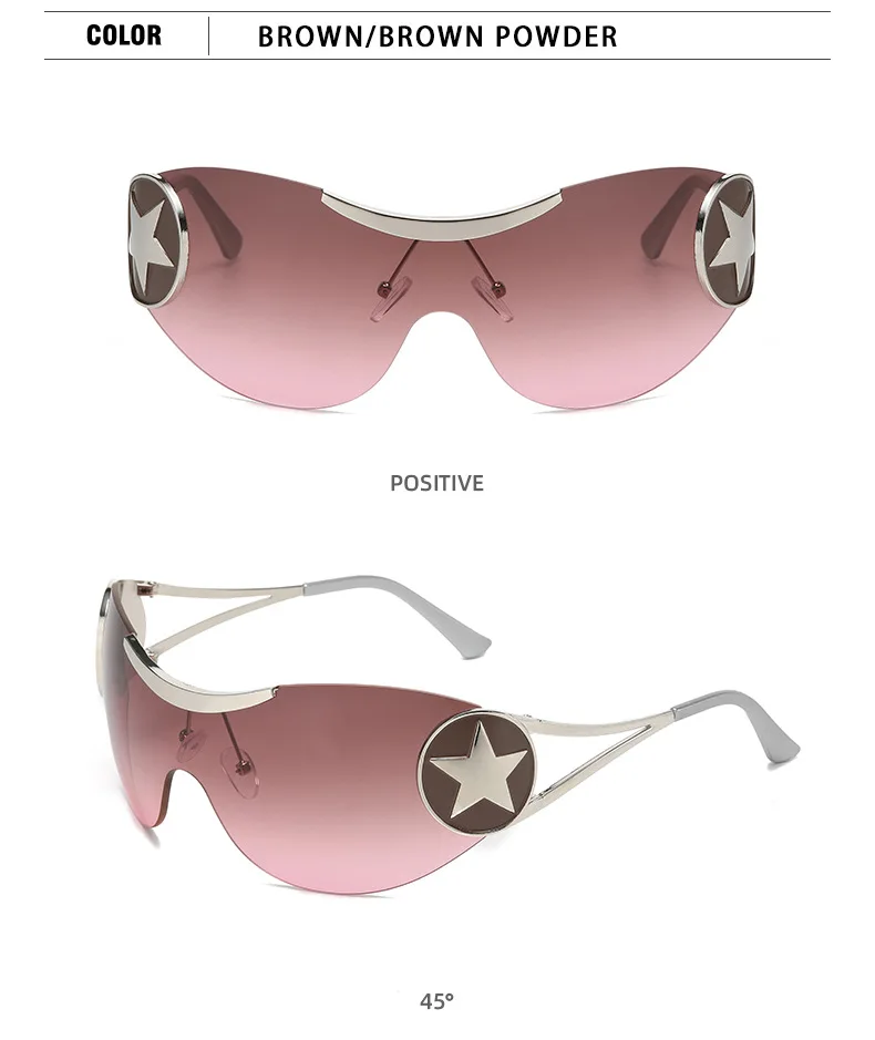 Punk-Sport-Y2k-Sonnenbrille für Damen, 2022, modisch, großer Rahmen, randlos, Sterne, Mann, umwickeln, einteilige Sonnenbrille, Damen-Sonnenbrille, UV400 – Detail 15