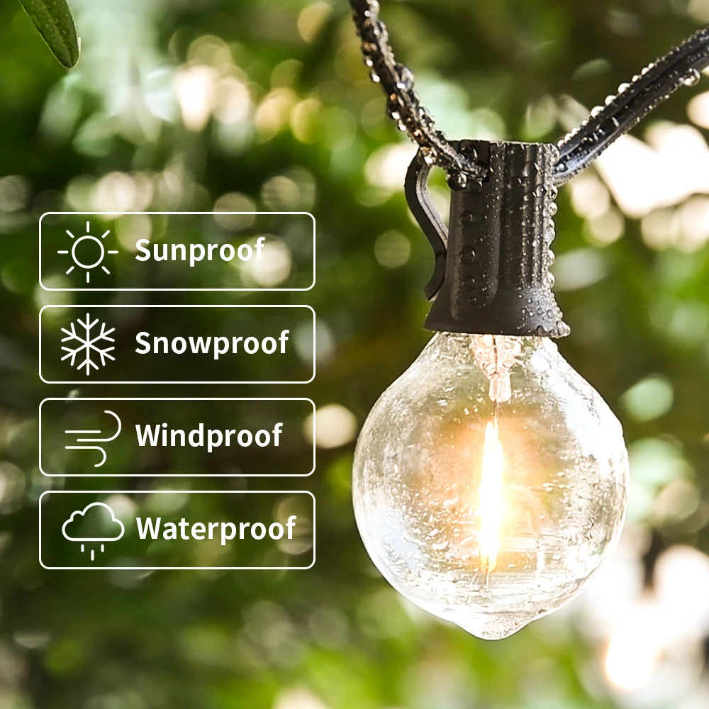 24.6FT Fairy String Light G40 LED Globe Party Garland String Light Warm White 15 Clear Vintage Bulbs Decorative Outdoor Backyard