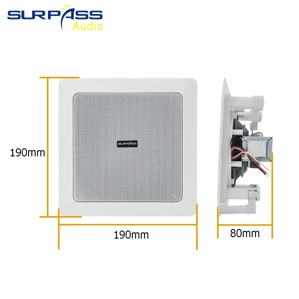 5 Inch Full Range Square HiFi Ceiling Speaker 6W/3W 100V ABS Power Taps Home Theater System Music Stereo Sound Roof Loudspeaker