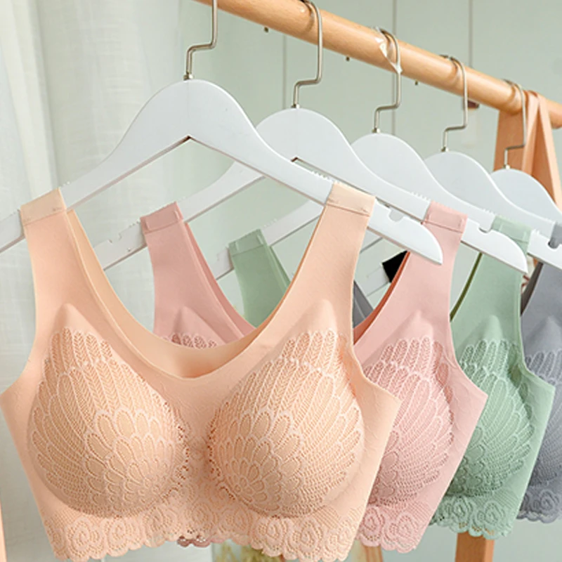 여성용 M-4XL 라텍스 브래지어, 천연 라텍스 속옷, 심리스 푸시업 브라렛 패드 조끼, 탑 피트니스 요가 스포츠 브래지어, 레이스 브래지어