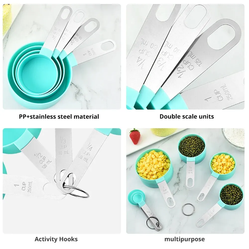 Measuring Cup and Spoon Set 8-piece Stainless Steel Handle Plastic Graduated