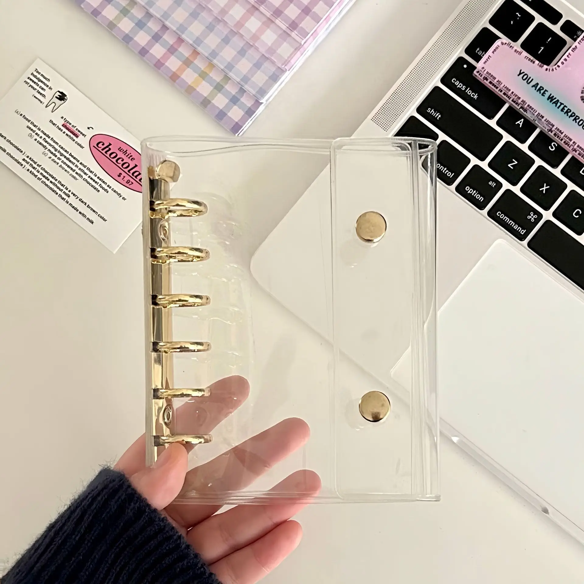 Enhanced Transparent PVC Soft Cover Double Button Binder for Journals and Sketchbooks - Office and Diary Accessories